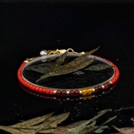 曰本 Cenfill 鋼絲 意大利紅珊瑚 + Amber 14K包金 水晶手鍊