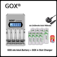 GOX 1.2V AA 2450mAh/AAA 900mAh NIMH Rechargeable Battery With GOX 4 Slots LCD Intelligent Display Ba