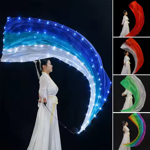 190CM Length LED Flow Poi Glow Silk Ribbon Streamer Festival Performance Belly Dance Poi Long Gauze 