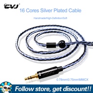 CVJ V3 Replacement Earphone Cable 16 Core Silver Plated 3.5mm Upgrade Earbuds Wire 2Pin 0.75mm/0.78mm/MMCX Connector Headsets Line For BLON BL03 Moondrop Aria KATO KZ ZSN Pro CCA CA16 Pro TRN MT1 Pro TFZ SE535 SE846 SE215 SE315 SE425 Headphones