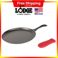 Lodge Cast Iron Griddle and Hot Handle Holder, 10.5", Black/Red