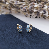 Natural 0.8ct Sea Blue Topaz Color Diamond Earrings S925 Sterling Silver Ear Wire 18K Gold Square Di