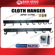 Black Aluminium Bathroom Clothes Towel Hanger Sliding Hooks Wall Mounted Toilet Coat Rack