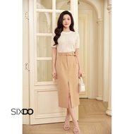 SIXDO Office Beige Pencil Skirt (Beige Woven Pencil Skirt)