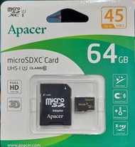 彰化手機館 64G 記憶卡 Apacer 宇瞻 microsd SDXC 64GB UHS-1 c10 45MB/s