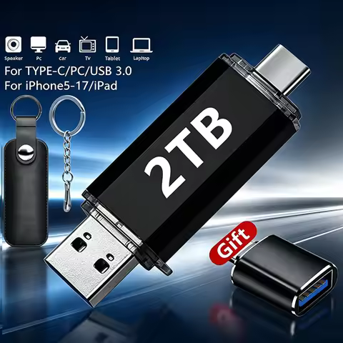 New 2TB 2 In 1 OTG USB Flash Drive 3.0 Type C 2TB 1TB Pendrive For iPhone Samsung Huawei Xiaomi Andr