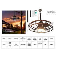 【Ready Stock】Smart Ceiling Outdoor Fan IP44 Rating Rain Proof Aqua Jerry with LED Light Remote & Pho