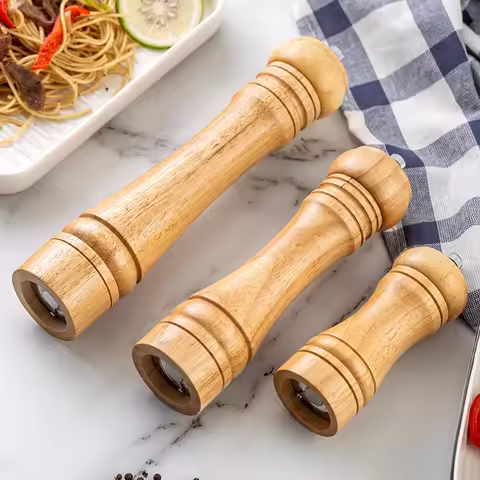 5/8/10 Inch Solid Wood Salt and Pepper Mills Spice Grain Grinder with Adjustable Ceramic Grinding Co