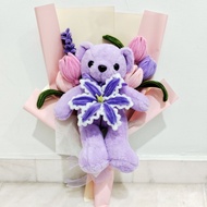 [Free Wish Card] Lily Tulip Chenille Flower Bouquet Graduation Farewell Wedding Event Valentine Gift