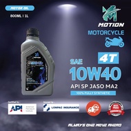 MOTION 10w40 4T 1L Fully Synthetic Motorcycle Engine Oil API SN JASO MA2 Minyak Pelincir Motor Motos