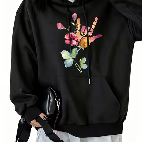 Love Sign Language Women's Hoodie Sweatshirt with Drawstring and Kangaroo Pocket