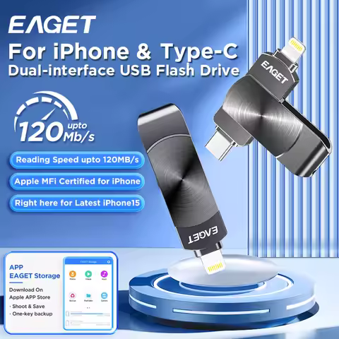EAGET i66Pro For iPhone USB Flash Drive 128G 256G 512G Type-C Flash Drive MFi Certification Memory S