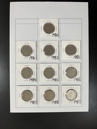 （伍圓一套十枚）香港硬幣英女皇伊利沙伯二世 五元Government of Hong Kong Queen Elizabeth ll 1980-89 $5