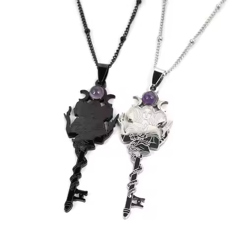 Witchcraft Triple Moon Goddness Key Shape Amethyst Hekate Snake Stainless Steel Pendant Necklace Hec