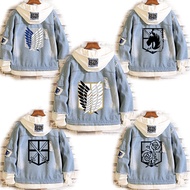 Attack on Titan Jeans Jacket Scout Regiment Cosplay Denim Jacket Autumn Eren Jager Hooded Sweat