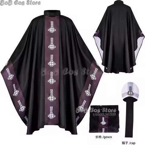 Bishop Bobe Ghost Papaa Cosplay Costume Band Man Long Dress Black Purple Clothes Woman Unisex Suit C
