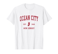 Ocean City New Jersey NJ Vintage Sports Design Red Print T-Shirt