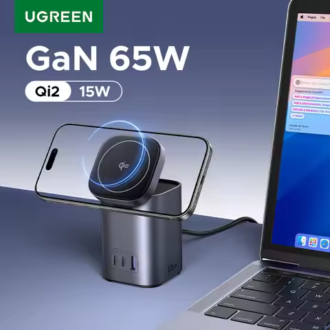 UGREEN GaN 65W Desktop Charger Qi2 15W Magnetic Wireless Charger Stand For Laptop Macbook Air iPhone