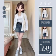 Pu re De sire style chif fon long-sleeved shirt, sun protection shirt, high-end denim skirt for wome