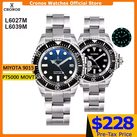 Cronos Automatic Diving Watch Stainless Steel 2000 Meters Water Resistance Professional Diver PT5000