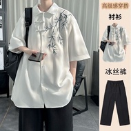 Korea Korea 2026 New Chinese Style Tang Suit Shirt Men Summer Thin Style Ice Silk Short Sleeve Impro