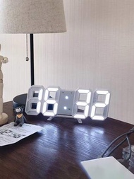 1入組塑膠電子鐘,現代白色3D掛壁式數字鐘