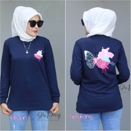 Six Diary Kaos Wanita Tangan Panjang Gaya Casual Motif Terbaru Navy Kupu