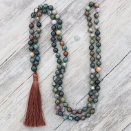 (Ready stock in SG) Hand-knotted 8mm 108 green India Agate mala beads necklace, meditation necklace, gem stones jewelry