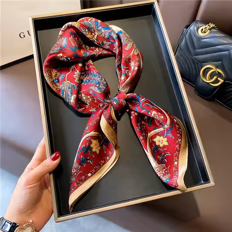luxury scarf women spring printed 100% real silk scarves wrap shawl square bandana lady New Foulard 