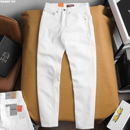 Quần Jean Nam Trắng Trơn Co Giãn Lưng Vừa Ống Côn Form Slim Fit