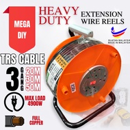 [SIRIM] [3 GANG EXTENSION REEL WITH TRS BLACK CABLE] HEAVY DUTY Extension Wire Extension Reel (WITH 
