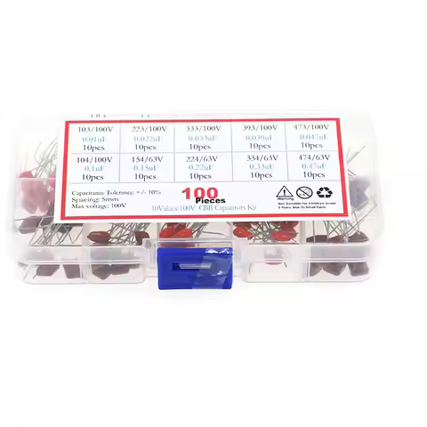 100pcs 10 Values CBB Capacitor Set Metallized Polyester Film Capacitors Assortment Kit 10nF~470nF 22