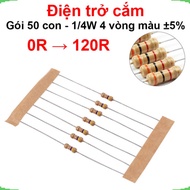 (100 pieces) Plug-in resistor 1/4W 4 color rings ±5% - value 0R to 120R