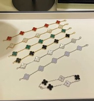 【香港順豐包郵+可驗貨】VC四葉草五花手鏈 紅玉髓/黑瑪瑙/白貝母 925銀雷射工藝飾品