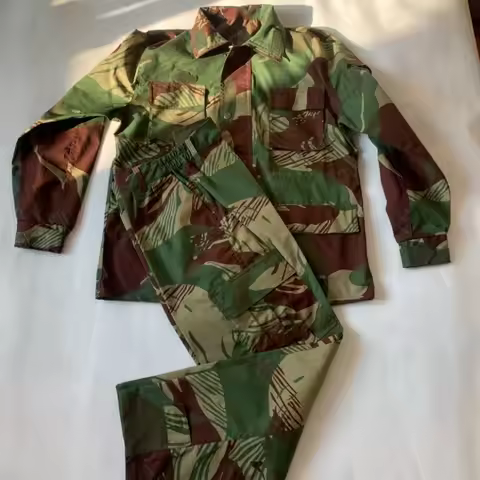 Rhodesian brushstroke camouflage jacket pants, retro military style, outdoor military fan combat uni