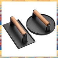 (GRSU) Grill Plate Grill Plate Burgers Heavy-Duty Cast Iron Smash Bacon Meat Steak with Wood Handle
