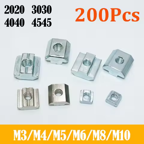 200p/lot T Sliding Nut Block Square Nuts M3 M4 M5 M6 for 2020 3030 4040 45 Slot Sliding Nut in Conne