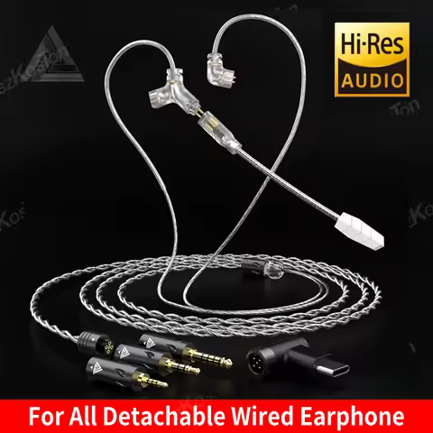 QKZ Q7 MAX Upgraded Earphones Cable Silver-plated 2Pin Headset Cable With Mic Type C/3.5MM/2.5MM/4.4