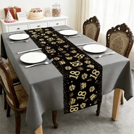 Glamorous Black Gold 18th Birthday Table Flag, 18 Number Cake Pattern Table Runner, Machine Washable