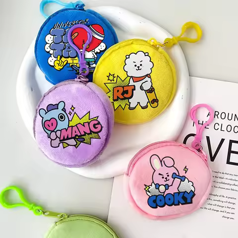 BT21 Coin Purse Round Mini Portable Wallet Fashion Casual Money Bags COOKY TATA Cartoon Headphones Z