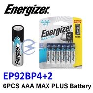 6PCS GENUINE Energizer MAX PLUS AAA Alkaline Battery 1.5V - EP92BP4+2