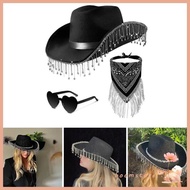 Boom Rhinestone Fringed Cowgirl  Hat Neck Scarf Women Party Wear Night Club Outfit