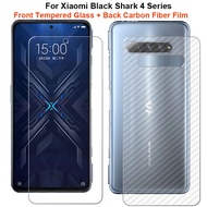 2 in 1 For Xiaomi Black Shark 4 4s Pro 6.67" Rear Back Carbon Fiber Film Sticker + Front Clear Tempered Glass Screen Protector