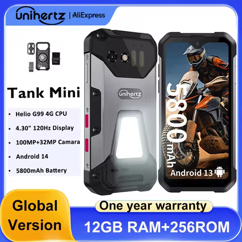 Unihertz 8849 Tank Mini Rugged Smartphone 4.3 Inch Display Android 13 5800mAh 24GB 256GB Helio G99 O
