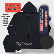 3XL-7XL+ PIT 33 INCH UNISEX  SWEATER HOODIES ZIP PLUSSIZE (BLACK) HOB-BIG.B