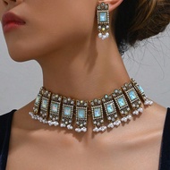 women luxury jewellery set indian vintage fashion Geometry Crystals pearl tassels stud earrings chok