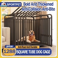 Square Tube Dog Cage Pet Cage Large Metal Dog Cage Crates with Bathroom Partition for Easy Installation Large Space with Four Wheeled Large Dog Cage Free Space Dog Cage