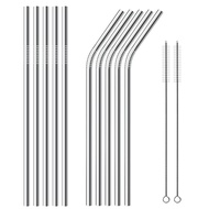 Single Metal 304 Stainless Steel Straw Set Beverage Coffee Milk Tea Straw Bar Straw Straight Pipe Curved Straw