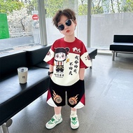 [17.5-40kg] 男童夏季哪吒短袖套装新款儿童夏季时尚男童两件套民族风 Nezha short sleeve suit for boys in summer New children's sum