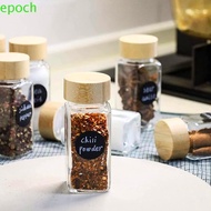 EPOCH Spice Jars, Glass Square Spice Bottle, 4oz Perforated with Bamboo wood lid Transparent Seasoning Bottle for Spice Rack